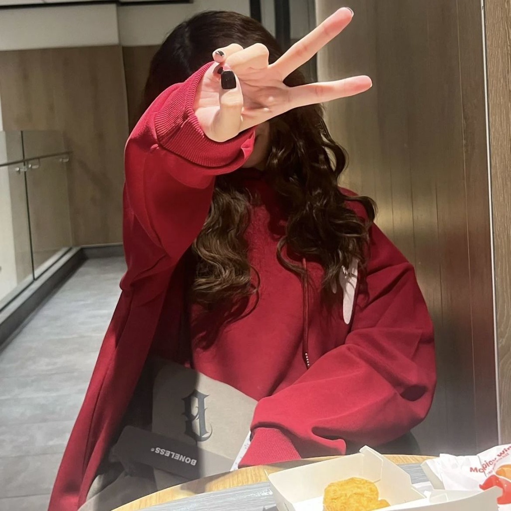 Jiashucheng Vitality Red [Cotton] INS Siêu Hot Áo Hoodie Tay Dài Dáng Rộng Mỏng Phong Cách BM Mùa Xuân Thu Cho Nữ