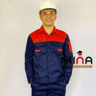 Áo Bảo Hộ Lao Động -  Áo Tím Than Phối Đỏ-Vải Liên Doanh Đẹp