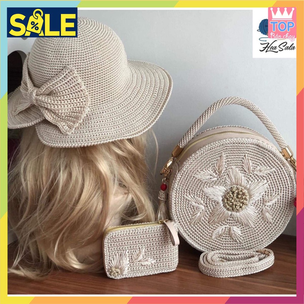 ⚡GIÁ SỐC⚡ Set nón và túi xách handmade thời trang siêu xinh-Nón vành rộng