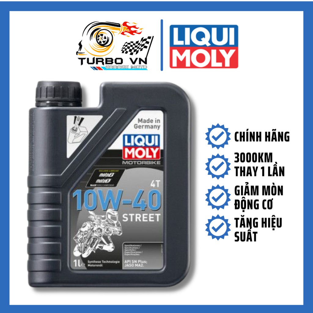 Nhớt Cao Cấp 4T Street 10W40 LIQUI MOLY 1 Lít Ít Khói Nhập Khẩu Đức Cho Xe Máy, Xe Số, Tay Ga, Côn tay