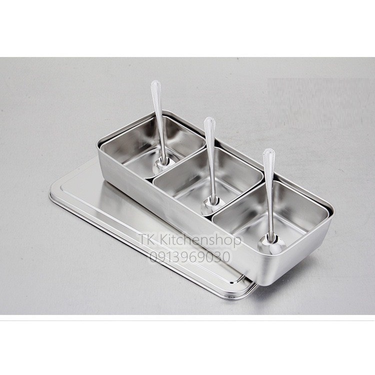 Khay gia vị inox có nắp 2/3/4/6/8 ngăn, khay đựng gia vị nhiều ngăn có nắp đậy hàng inox dày dày dặn