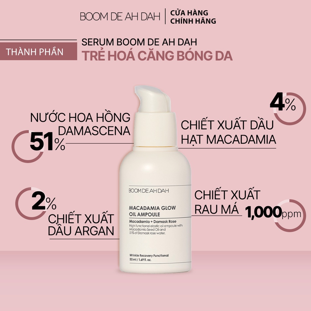 Serum Trẻ Hóa Căng Bóng Da Boom De Ah Dah Nước Hoa Hồng Damascena 51% + Dầu hạt Mắc Ca 4% Ampoule 50ml