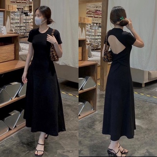Đầm maxi cổ tròn tay ngắn