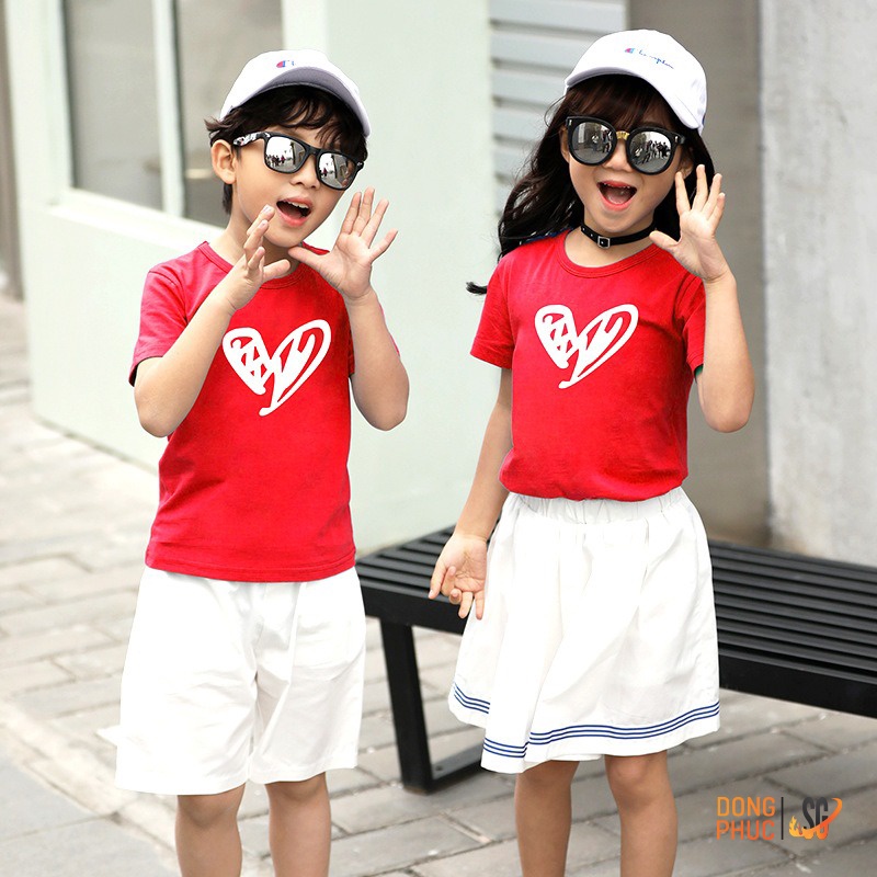 Áo thun gia đình 3 4 5 người đồ đôi mẹ và bé thun cotton dày dặn mẫu đồng phục gia đình trái tim GD504 | SG