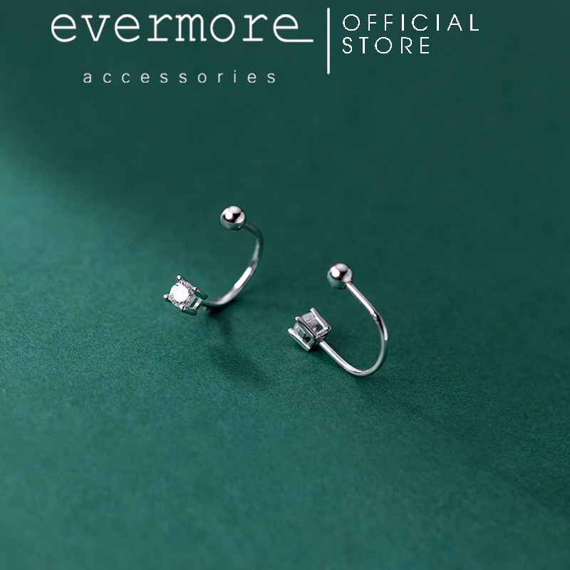 Bông tai bạc EVERMORE, hoa tai bạc ta vuông tròn Alva đính đá thanh lịch, minimalism - H059