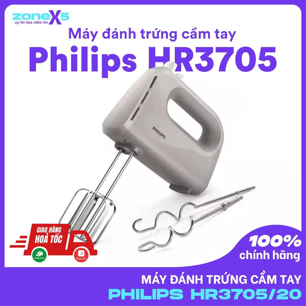 Máy đánh trứng cầm tay Philips HR3705/20 - 2 que đánh, công suất 300W, 5 cấp độ
