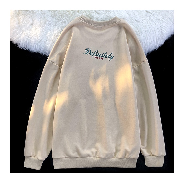 ZHELIHANGFEI Áo Nỉ Cổ Tròn Form Rộng In Chữ Phong Cách Mỹ