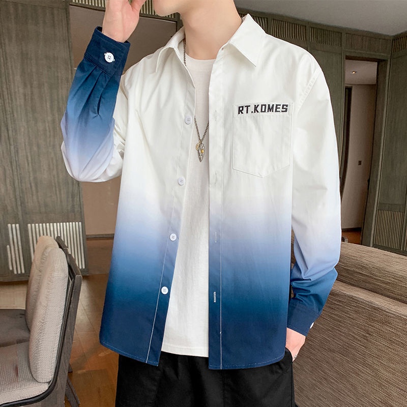 Áo Sơ Mi Tay Dài Màu Sắc Gradient Phong Cách Hàn Quốc Cho Nam