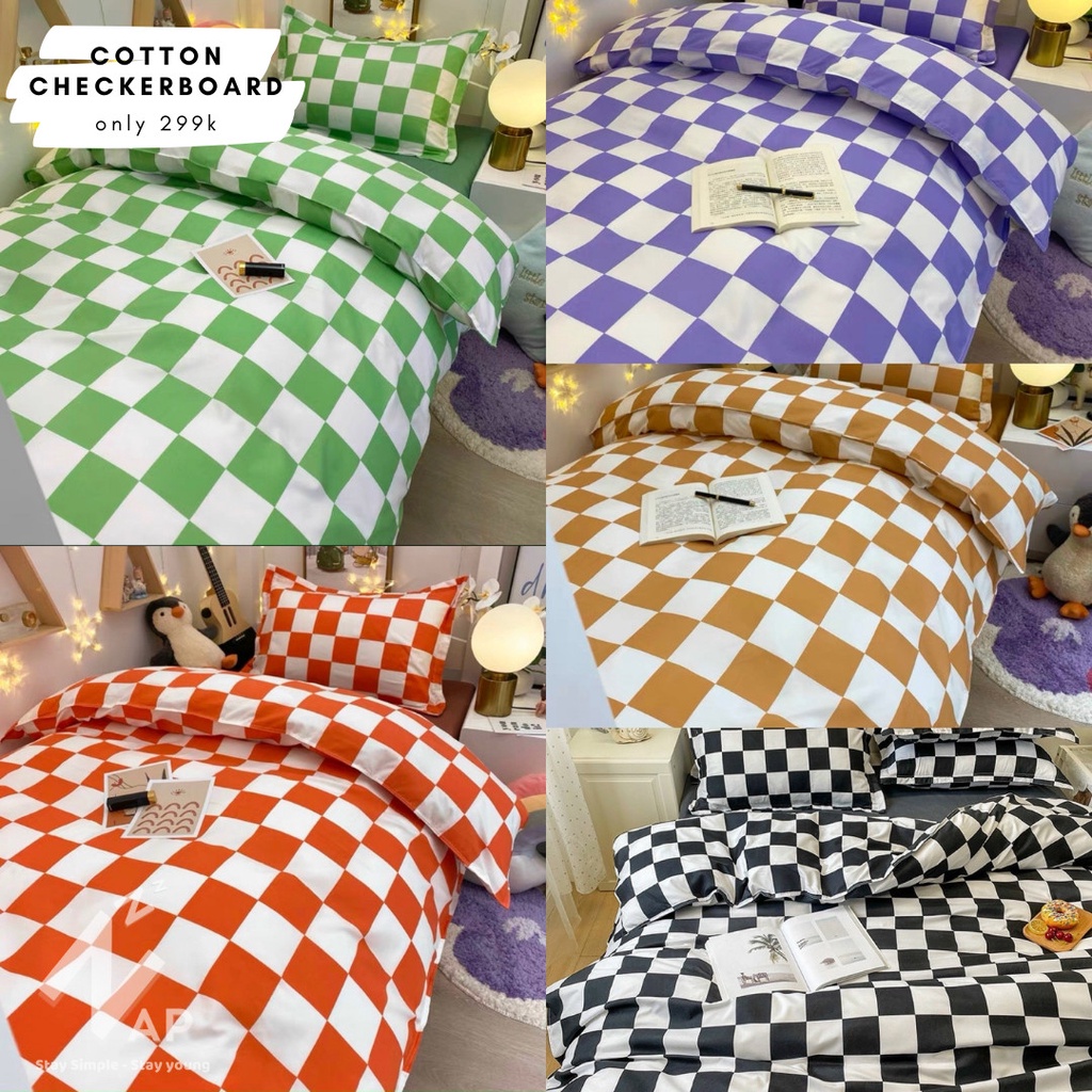 [Ảnh Thật- Video kèm Feedback]Bộ 4 Món Chăn Ga Gối Cotton 80%Basic Caro Checkerboard Cá Tính Size m6/m8/2m2- Napbedding | BigBuy360 - bigbuy360.vn