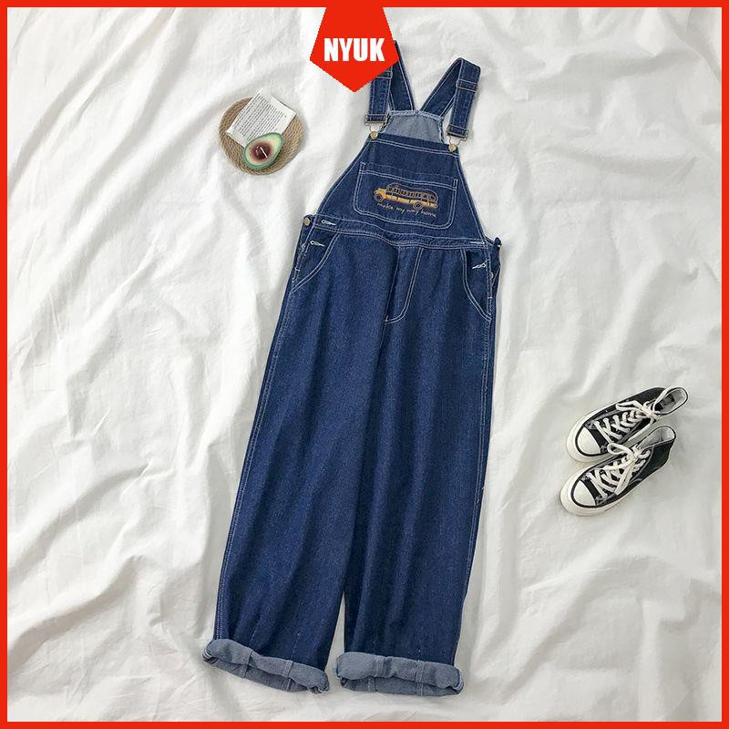 Quần Yếm Denim Form Rộng Thêu Họa Tiết Phong Cách Retro Cho Nữ | BigBuy360 - bigbuy360.vn