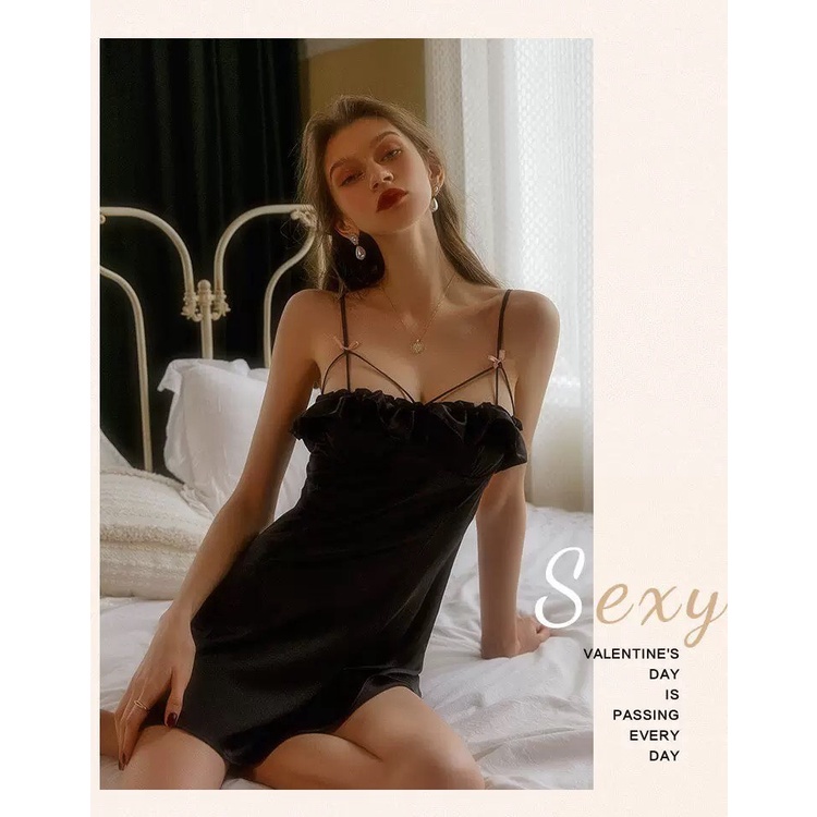 Váy ngủ lụa có gọng tôn ngực, diềm bèo tiểu thư, hở lưng sexy, quyến rũ - Hàng hot trend 2022 - Queen.Sexy - VN47