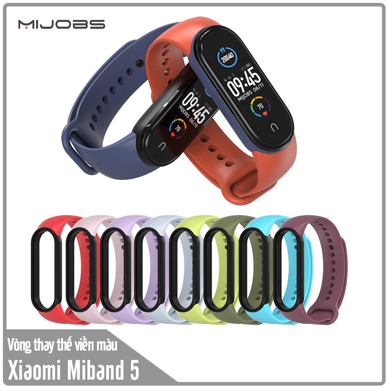 Dây đeo thay thế cho Xiaomi Miband 5 nhựa dẻo TPU Trơn Viền Màu Mijobs