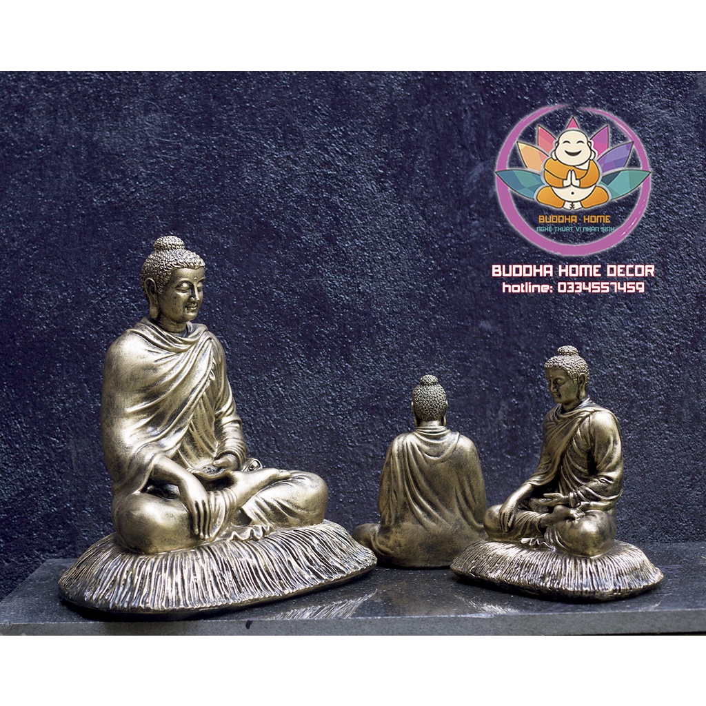 Tượng Bổn Sư Thích Ca cao 21 cm mạ đồng cổ trang trí nội thất nhà cửa