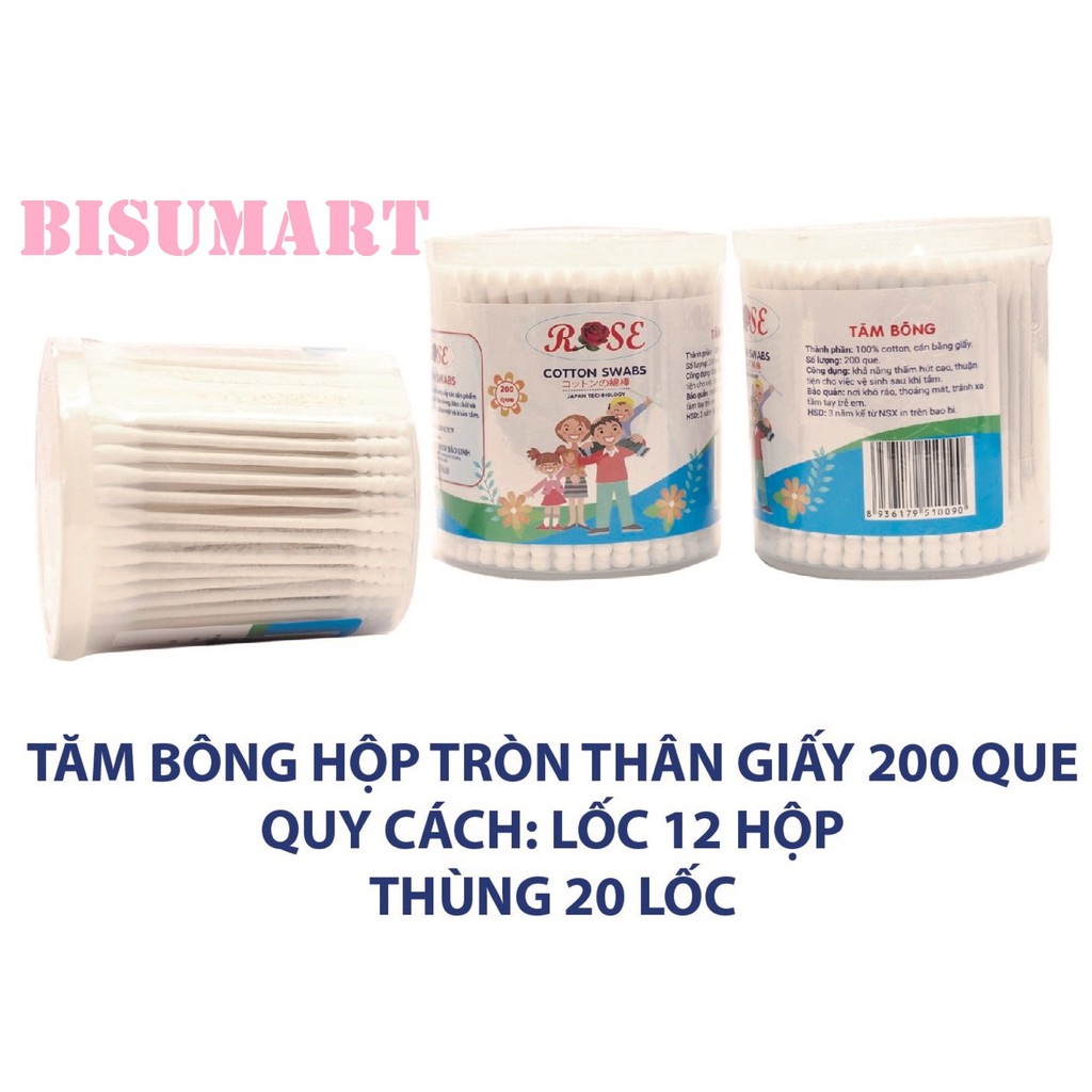 Tăm bông, bông ráy tai lõi giấy cao cấp ROSE 200 que