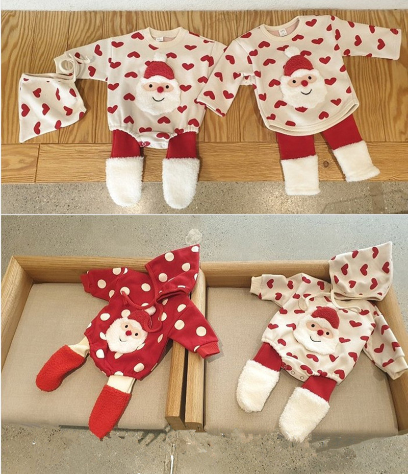 Bộ Áo Liền Quần + Nón Vải Dày Họa Tiết Giáng Sinh Dễ Thương Cho Bé Gái