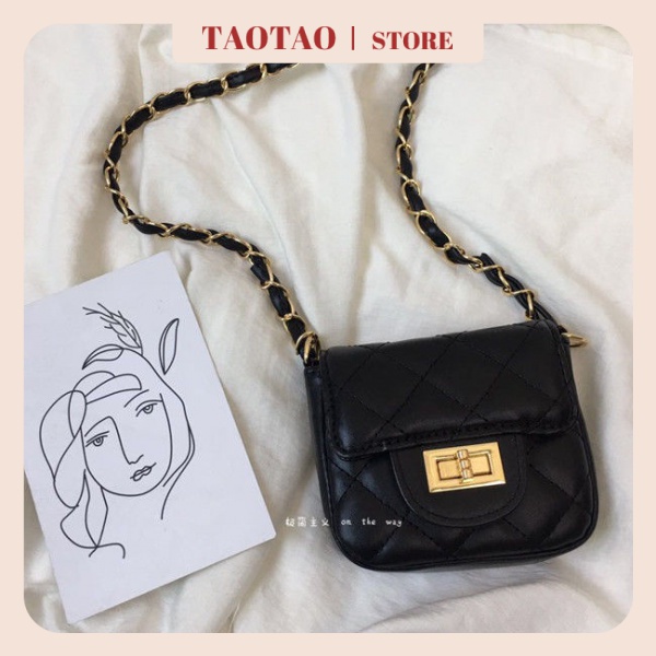 Túi mini dây xích da cao cấp lingge túi đeo chéo thời trang màu đen giá rẻ