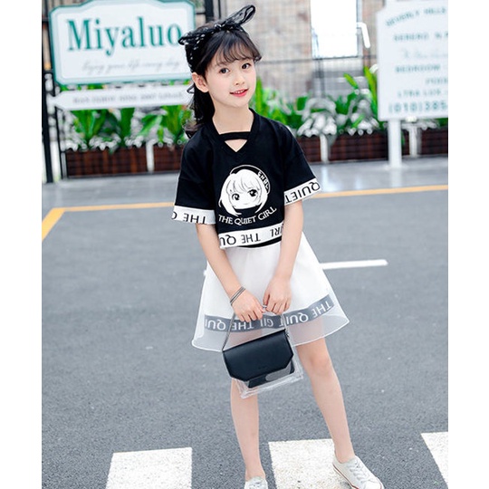 Bộ Áo Thun cotton Cổ Tròn + Quần Ống Rộng Thời Trang Cho Bé Gái 8-7-12 Tuổi 5-12 Tuổi