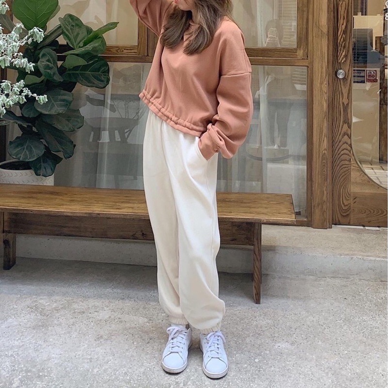 Quần jogger tập gym yoga nữ ulzzang dáng ống rộng thể thao chất nỉ tăm suông hoặc rút dây bo gấu Quần Joker, Joger