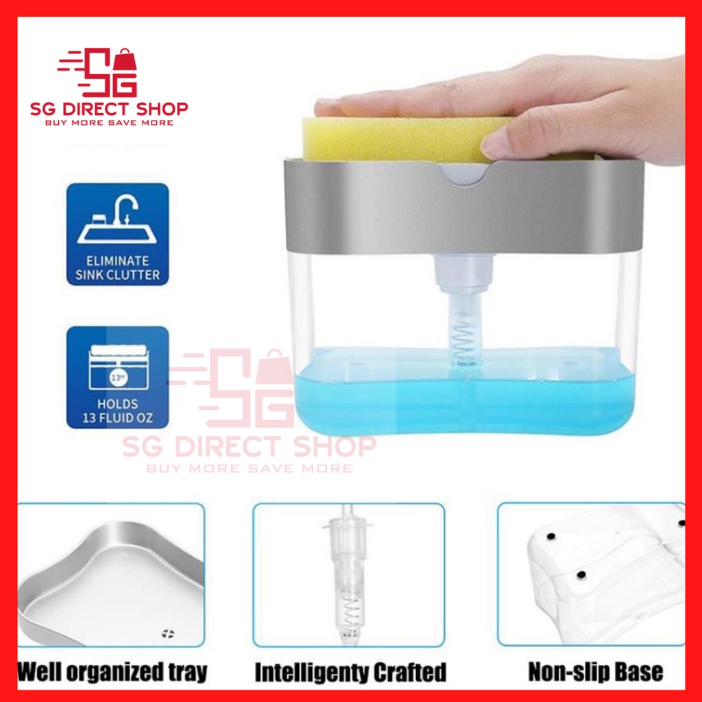 Bình Đựng Xà Phòng Dạng Lỏng 2 Trong 1 Kèm Giá Đỡ Bọt Biển Rửa Chén Tiện Dụng