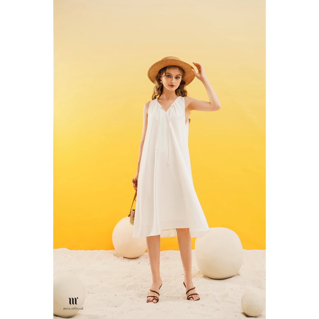 Váy liền nữ Méo shop cổ V phối dây dáng xuông phong cách công sở Santly