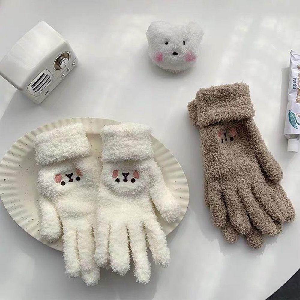 Găng Tay Len Nhung Hở Ngón Co Giãn Hình Mặt Cười Đơn Giản Thời Trang Thu Đông