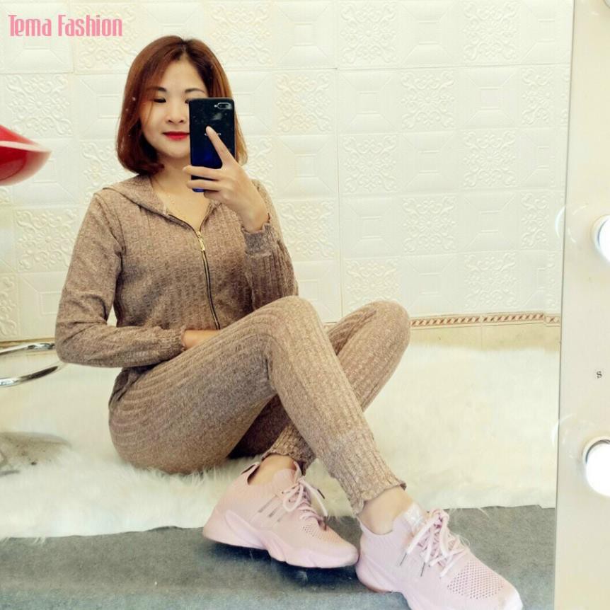 Bộ Thể Thao Len Tăm Kéo Khóa Có Mũ Nữ TEMA Siêu Cá Tính