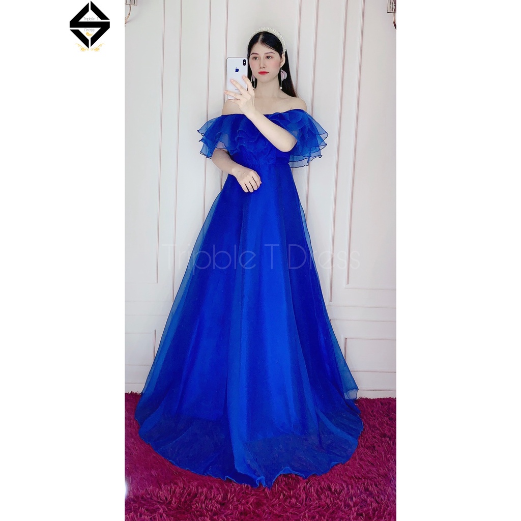 Đầm maxi dự tiệc mặc cưới bẹt vai tầng bèo TRIPBLE T DRESS - Size S/M/L (ảnh/video thật) MS324V