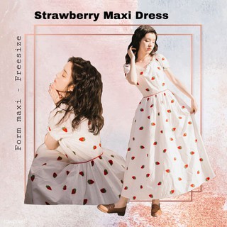 Đầm maxi thêu trái dâu