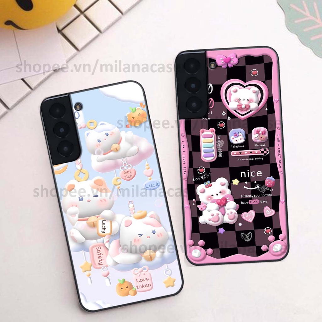 Ốp Samsung S21 / S21 FE / S21 Plus / S21+ hình đồng hồ icon gấu mèo cute cực dễ thương ngộ nghĩnh