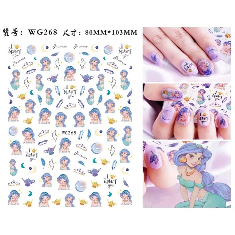 Sticker hoạ tiết công chúa Disney , hình dán móng tay hoạ tiết công chúa hoạt hình Disney trang trí móng tay nail