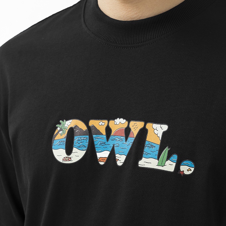 OWL BRAND® ISLAND TEE - Áo thun nam hoạ tiết in chữ / Đen