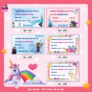 Set 30 chiếc nhãn vở cute in tên, lớp, trường bé theo yêu cầu (BÉ GÁI)