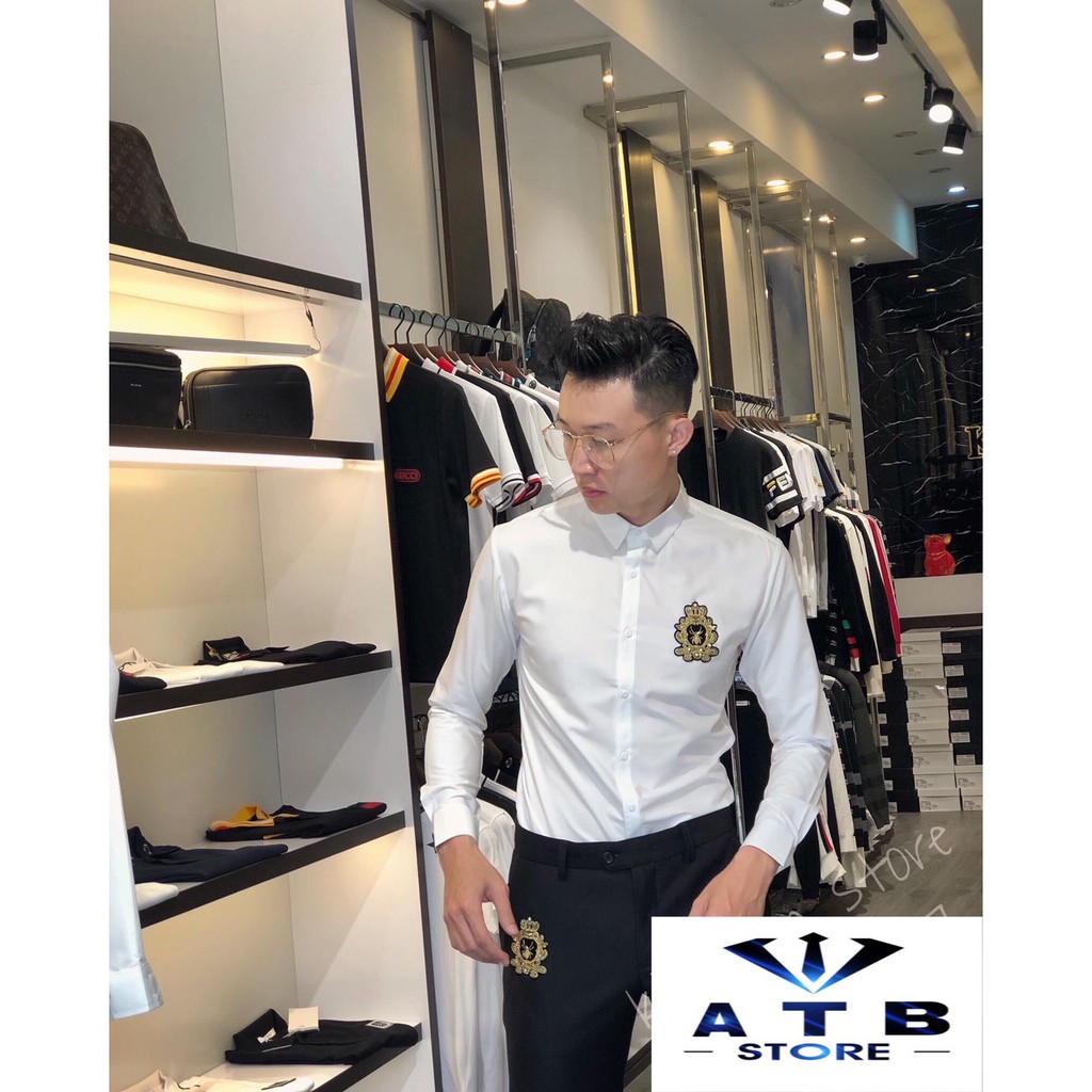 [ Sơ mi Nam Họa Tiết ] Sơ Mi Trắng Nam Phối Họa Tiết Thêu Nhện Vàng cao cấp Vải Lụa Chống Nhăn Không Xù 2020 atbshop