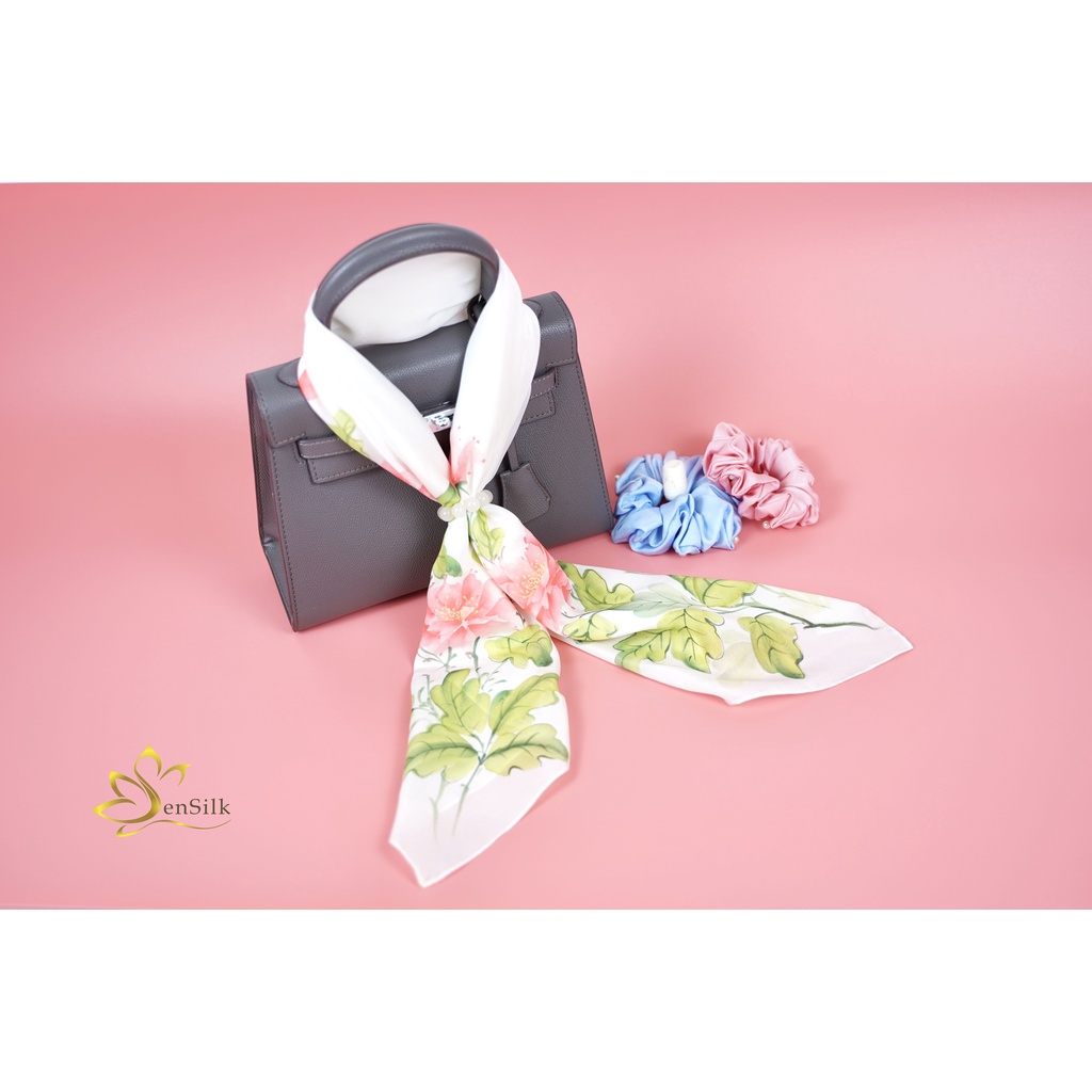 Khăn Lụa Bảo Lộc Vẽ Tay Hoa Mẫu Đơn – Quà Tặng 20/11