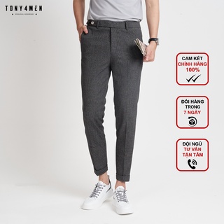 Quần Âu Nam Hàn Quốc Cao Cấp TONY4MEN Kẻ Caro Xắn Gấu Dáng Slimfit Trẻ Trung Thanh Lịch QA1714