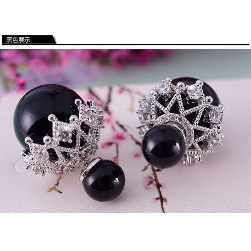 bông tai hạt châu đối xứng to nhỏ, khuyên tai đeo được 2 phong cách