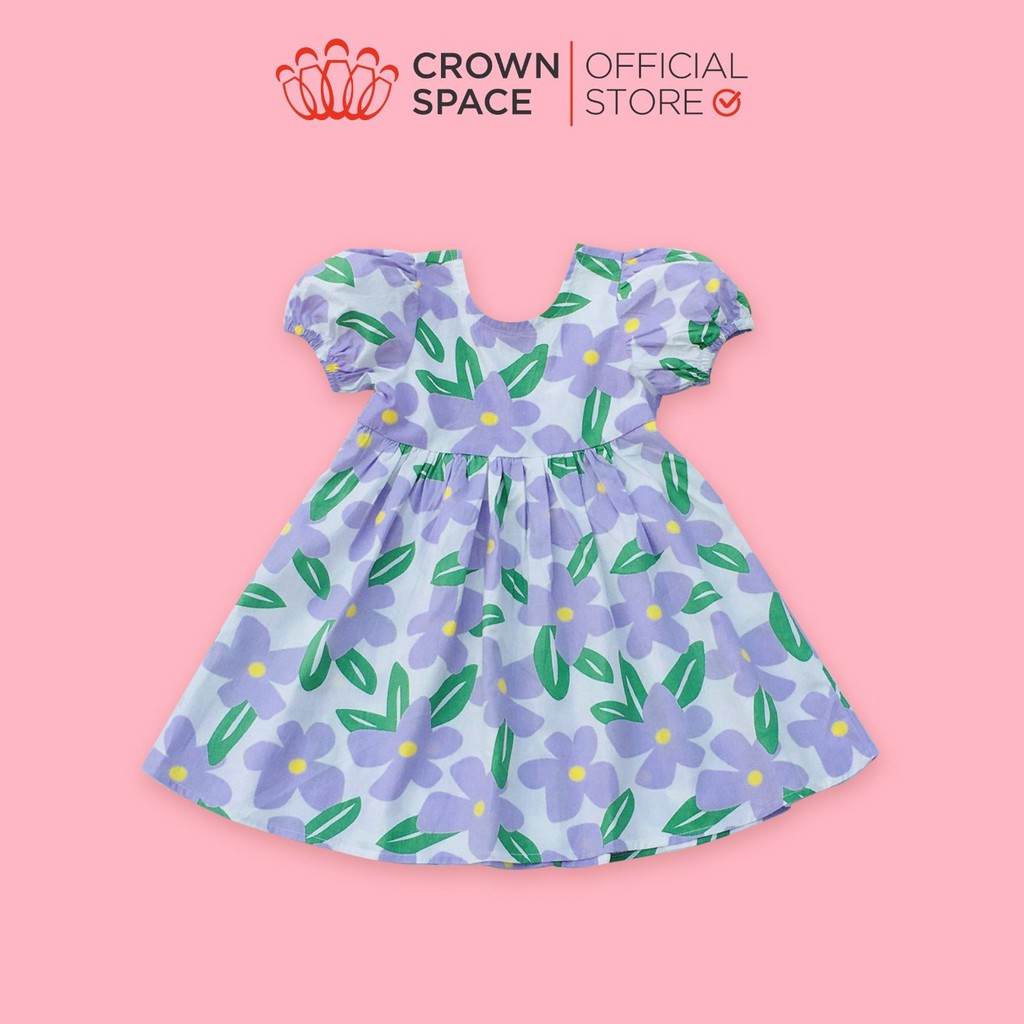 Váy Hoa Đậu Biếc Chính Hãng Crown Space CKGS2811109 Size Từ 1-6 Cotton Thoáng Mát