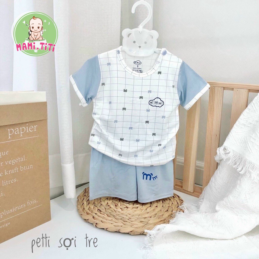 Bộ cộc tay cho bé Pettit Sợi tre cài vai, thun lạnh Hi Mom họa tiết kẻ Caro