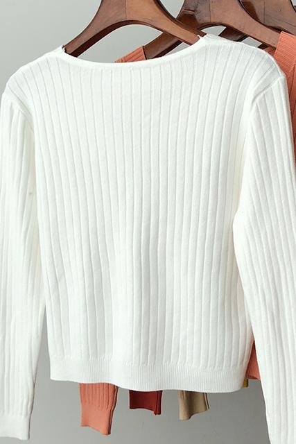 SUXI Áo Cardigan Dệt Kim Dài Tay Cổ Chữ V Màu Trơn Phong Cách Hàn Quốc