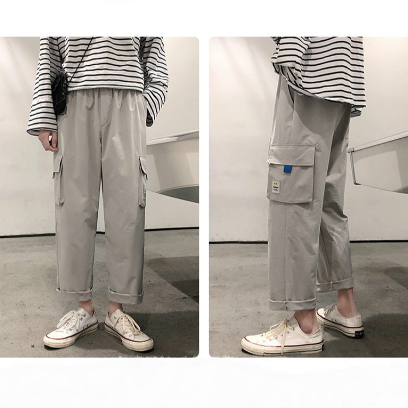 Summer 2020 Men's Pants Casual Pants for Men Clothing Solid Straight Loose Streetwear Men Fashion Brand Overalls Korean Trend Straight Casual Pants With Wide Legs