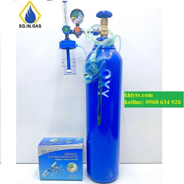 Bộ bình Oxy thở 7 lít đầy đủ phụ kiện đồng hồ dây thở