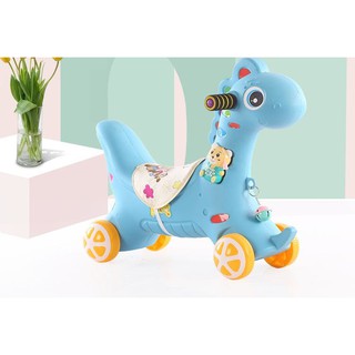 (Tặng kèm chuông)Ngựa bập bênh chòi chân 2 in 1 cho bé có bánh xe ,có nhạc và đèn LED bánh phát sáng