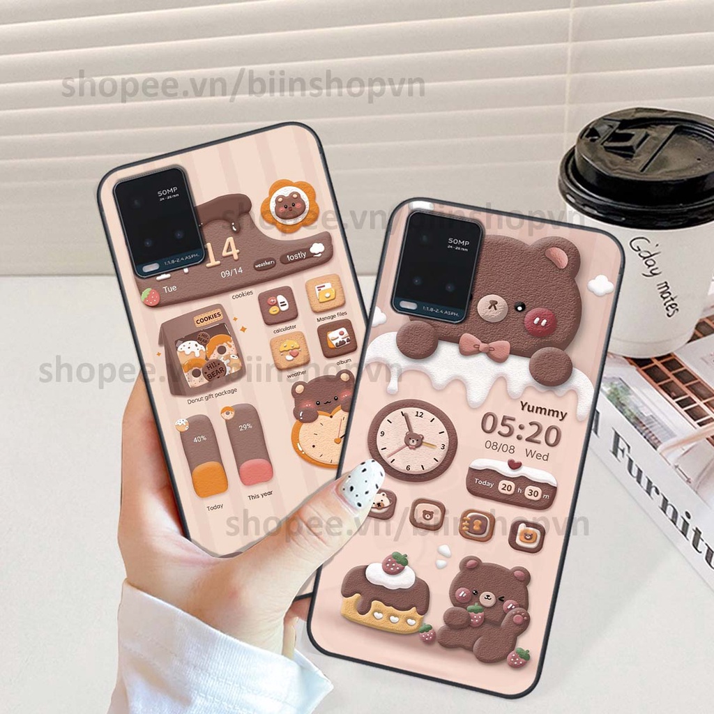 Ốp Vivo Y21 / Y21s / Y33s / T1x in 3D icon gấu nổi siêu xinh, siêu đáng yêu, cá tính phong cách