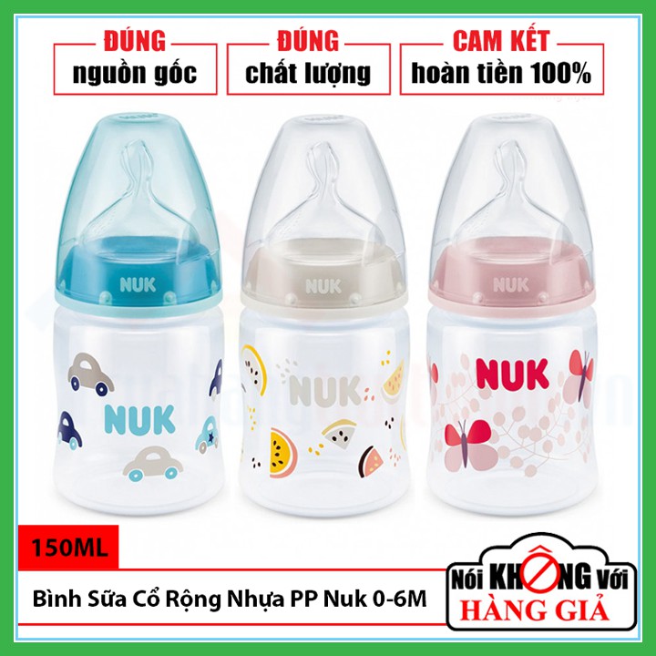 [CHÍNH HÃNG ĐỨC] Bình Sữa Cổ Rộng Nuk Nhựa PP 150ml Núm Ti Silicone Dẹt Chỉnh Nha Premium Choice+ Cho Trẻ 0-6 Tháng Tuổi