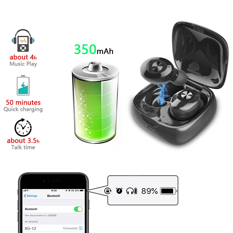 Tai Nghe Bluetooth Không Dây XG-12 Bluetooth TWS Bluetooth 5.0 Mới Nhất 2019 Âm Thanh Hifi Chân Thực -dc3798