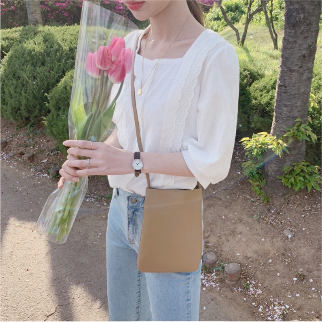 SUXI Áo sơ mi tay ngắn họa tiết thêu theo phong cách Hàn Quốc