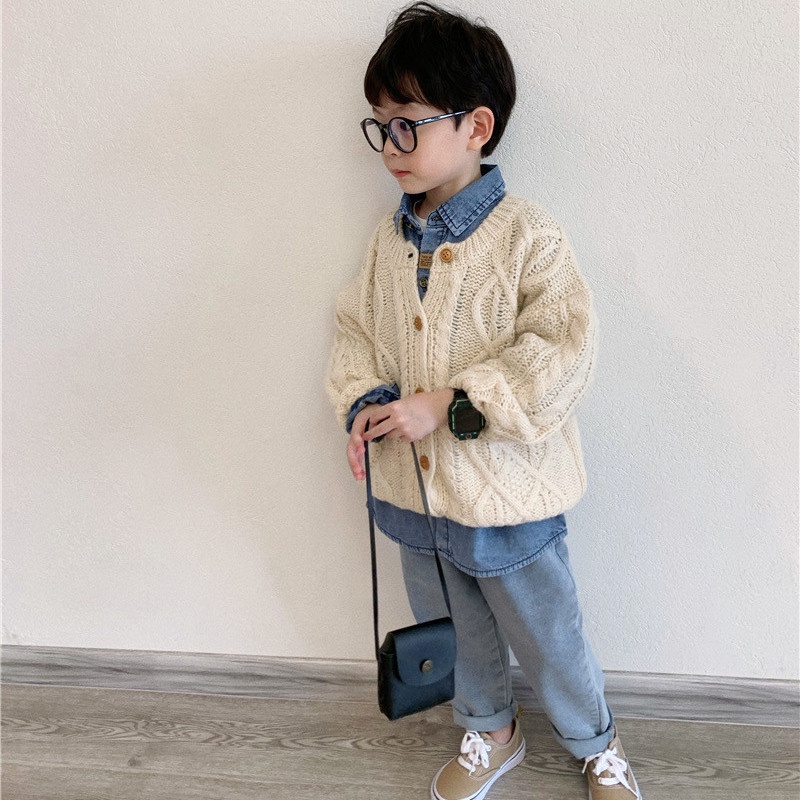 Áo khoác Cardigan dệt kim form rộng phong cách Hàn quốc cho bé trai