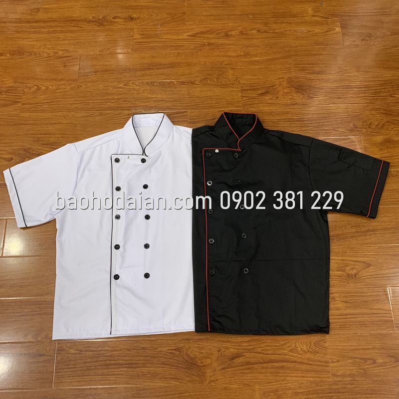 Áo đồng phục đầu bếp tay ngắn có viền thiết kế trẻ trung