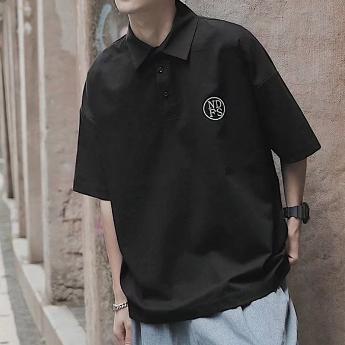 Áo Thun Polo Màu Trơn Dáng Rộng Phong Cách Hàn Quốc Thời Trang Cho Nam