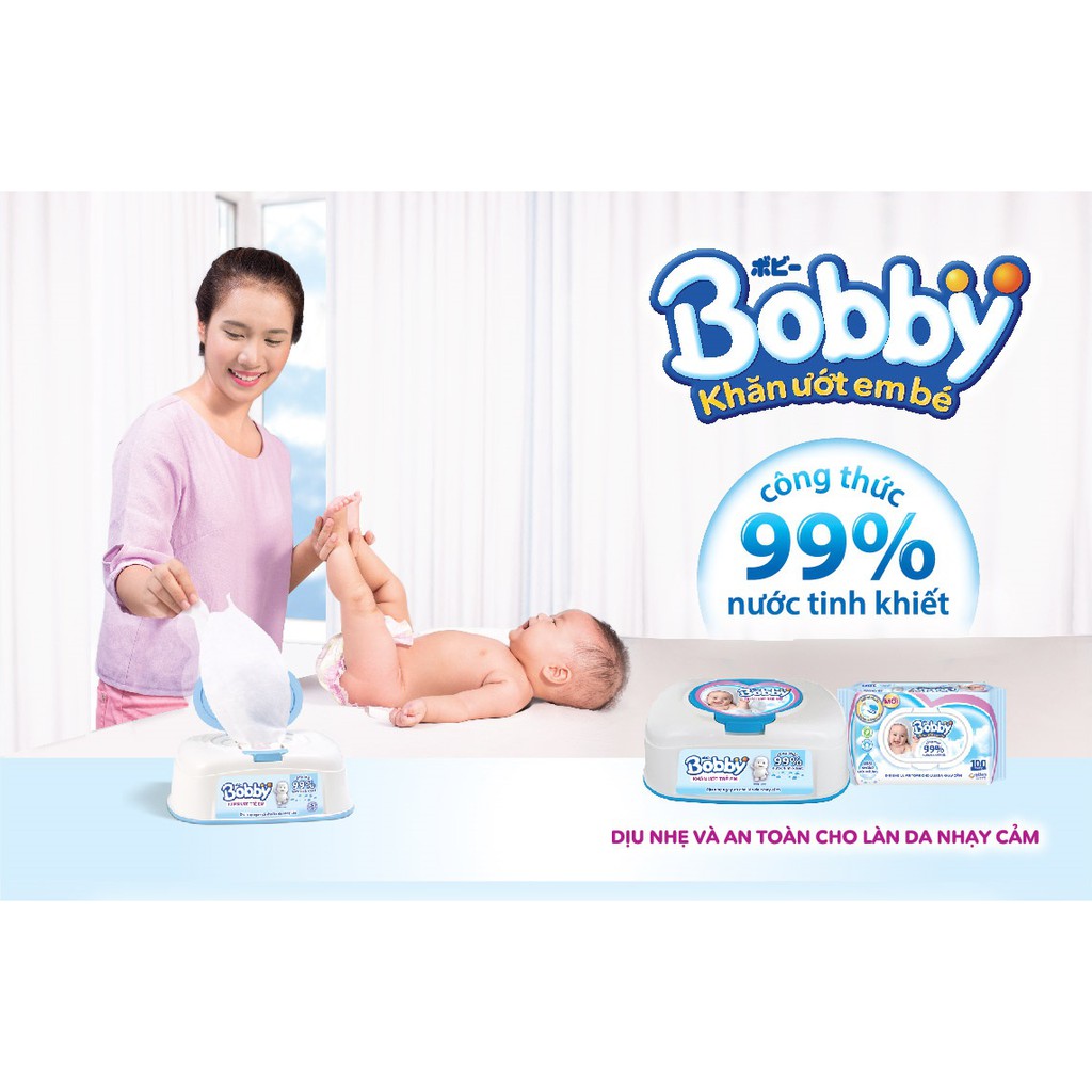 Khăn Ướt Bobby Không Mùi (100 Miếng)